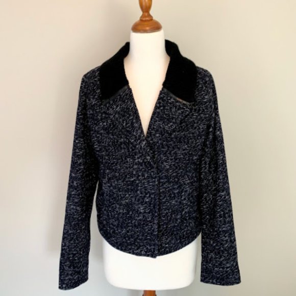 GAP Wool Tweed Moto Jacket with Knit Collar - M - Picture 2 of 7